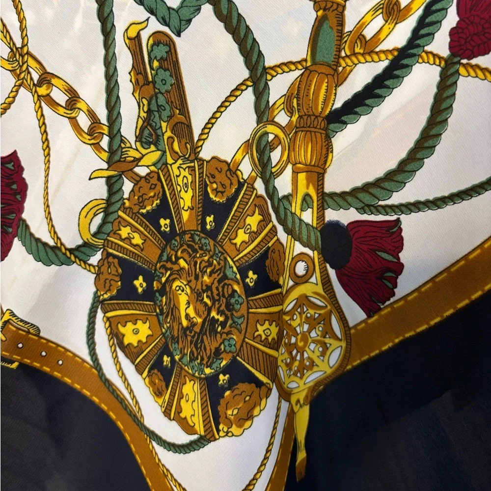 Gold and Blue Ornate Silk Scarf